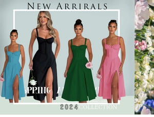 Slim fit slit strap dress for women in black dark green pink and light blue colors