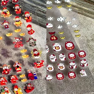 5D Nail Art Stickers Self Adhesive Ultra Thin Chinese Fortune God And Lucky Cat Design For Festive Manicure
