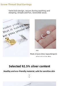 Detailed view of the 925 sterling silver screw-back design and celestial stud motifs
