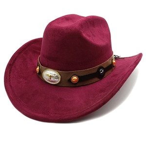 Classic burgundy suede western cowboy hat featuring a vintage bull head leather band