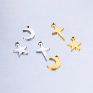 Polished stainless steel star and moon charms for DIY jewelry making in gold and silver