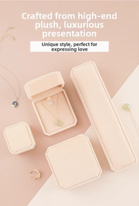 Peach pink velvet jewelry box set for rings and necklaces with plush interior detail