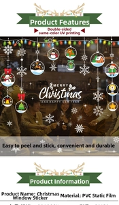 Detailed view of PVC Christmas window stickers with snowflakes and festive ornaments