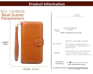 Internal layout of brown oil wax leather wallet showing card slots and compartments
