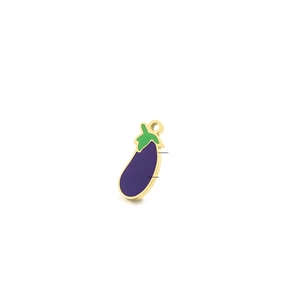 Macro detail of eggplant shaped stainless steel pendant with size and weight info