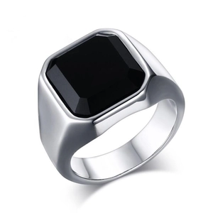 Anello Da Sigillo Da Uomo Con Zirconia Nera Quadrata Gioiello Da Dito Semplice Elegante Pavimentato Metallo