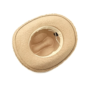 Chapeau de cow-boy en laine d'agneau beige pour femme avec cordon de serrage interne