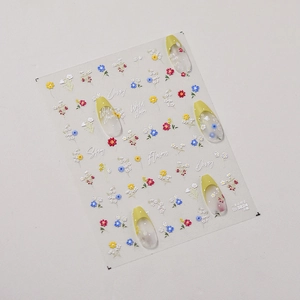 Autocollants nail art 3D gaufrés fleurs sauvages avec motifs marguerites et étiquette