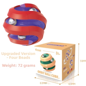 Detail view of 4-ball track fidget spinner cube with retail packaging and dimensions