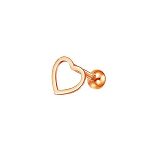 Close-up of rose gold hollow heart earring with screw ball back on white background