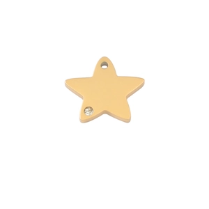 Detailed view of a gold pentagram star pendant with a small inlaid diamond and top eyelet