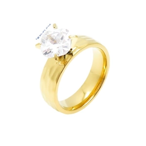 Bague large plaqué or 18 carats minimaliste avec zircon carré et texture martelée élégante