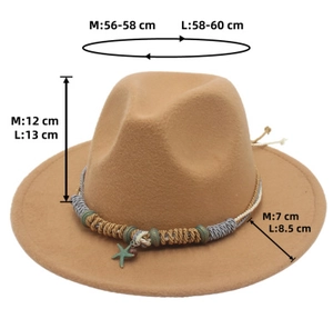 Tabella taglie dettagliata per il cappello fedora kaki con accessorio a stella