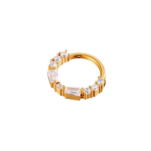 Anello da naso in acciaio inossidabile dorato con zirconi rotondi e a taglio baguette
