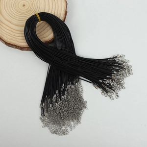 Bulk bundle of black necklace cords with silver lobster clasps and extension chains