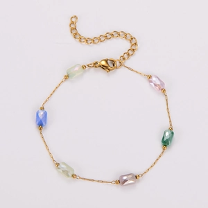 Detail of 304 stainless steel bracelet with multi-color rectangular crystal charms