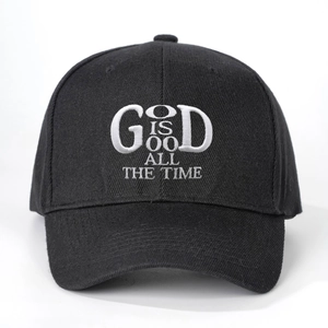 Berretto da baseball in cotone nero con ricamo bianco God Is Good All The Time elegante