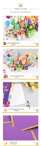 Detail of 3D pop-up birthday card with laser-cut rainbow and purple envelope