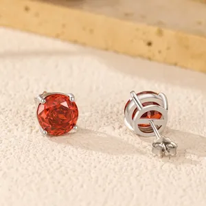Orecchini A Lobo In Zirconia Cubica Rotonda Rossa Con Perno In Argento Sterling 925 Gioielli Minimalisti Eleganti Per Donna