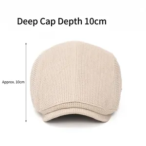 Béret en tricot beige pour hommes avec texture gaufrée et coupe profonde de 10cm