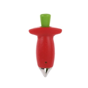 Stainless steel strawberry huller and tomato corer tool with red non-slip handle