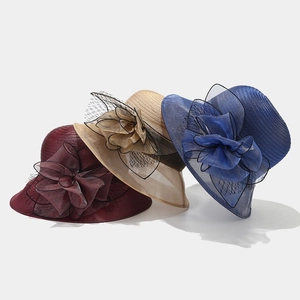 Elegant organza sun hats with floral mesh detail for beach weddings and summer parties