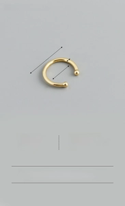 Detailed view of gold minimalist S925 silver ear cuff showing 12mm diameter dimensions