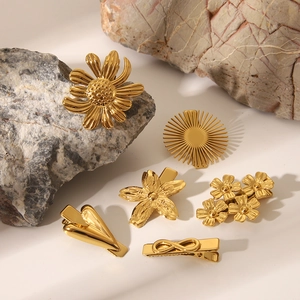 Pinces À Cheveux En Acier Inoxydable Motif Fleurs Et Infini Barrettes Bec De Canard Dorées Minimalistes Pour Coiffure Élégante Femme