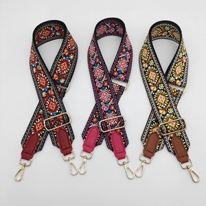 Three bohemian embroidered canvas replacement shoulder straps with metal swivel hooks