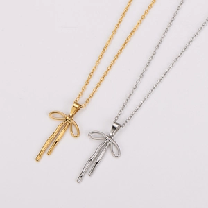 Bow Pendant Necklace 304 Stainless Steel Electroplated O-Chain Elegant Minimalist Jewelry For Women