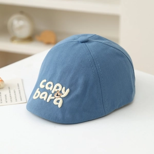 Detailed embroidery of Capybara letters and cartoon on light blue cotton kids sun cap