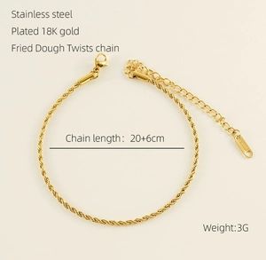 Close-up of 18K gold plated stainless steel twisted rope chain with secure lobster clasp