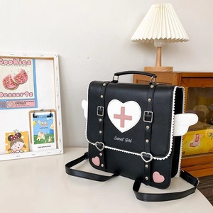 Fashionable Lolita style contrast crossbody bag with heart wings and Sweet Girl print
