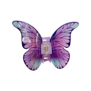 Elegant butterfly hair claw clip with gradient purple and blue iridescent acrylic finish