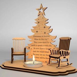 Wooden Christmas tree memorial set with rocking chairs and candle holder for home decor
