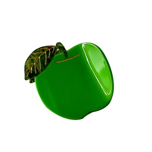 Minimalist green apple hair claw clip with glossy finish and golden leaf detail