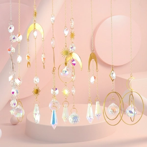 Crystal Suncatcher Hanging Ornament Moon Sun Star Prism Rainbow Maker Bohemian Home Garden Window Decor Aesthetic Gift