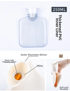 Detailed macro view of flexible 250ml thick PVC hot water bottle liners with 30mm nozzle