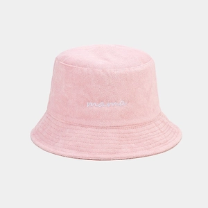 Cappello a secchiello rosa da donna in spugna con ricamo mama bianco fashion