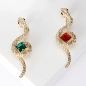 Vintage Snake Brooch Pin Alloy Square Gemstone Rhinestone Animal Shape Fashion Clothing Accessory Jewelry For Women
