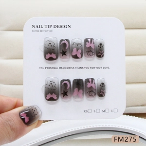 Handmade press-on nails with cat eye gradient stars moons and cute puppy motifs