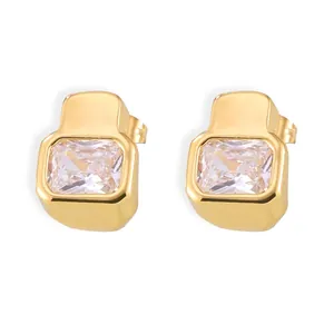 Geometric Square Stud Earrings Copper With Rectangular Czech Diamond Minimalist Fashion Jewelry For Women Chic Style