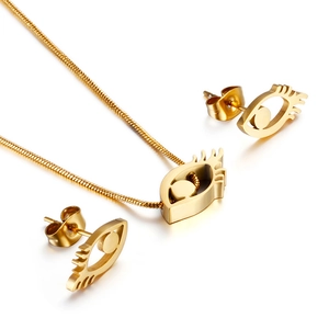 Evil Eye Necklace And Stud Earrings Stainless Steel Titanium Steel Gold Silver Tone Fashion Jewelry For Women