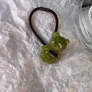 Élastique à cheveux en acétate ours vert avec corde tressée marron pour femmes