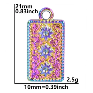 Rainbow plated rectangle pendant with hammered texture and star-shaped stone settings