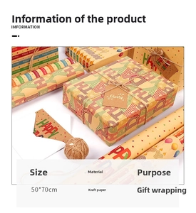 Detail of 50x70cm kraft wrapping paper with colorful Happy Birthday and Cheers prints