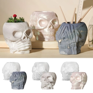 3D Σιλικόνη Καλούπι Νεκροκεφαλή DIY Χειροποίητο Γλάστρα Θήκη Για Στυλό Βάζο Χύτευση Ρητίνης Γοτθικό Διακόσμηση Halloween