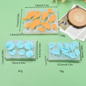 Three-piece leaf shape silicone mold set for fondant cake decorating and DIY leaf textures