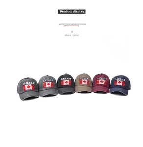 Detailed view of washed cotton Canada baseball caps in six different vintage colors