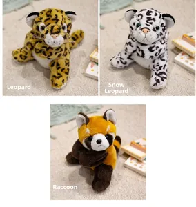 Plush animal slap bracelets featuring detailed leopard, snow leopard and raccoon patterns